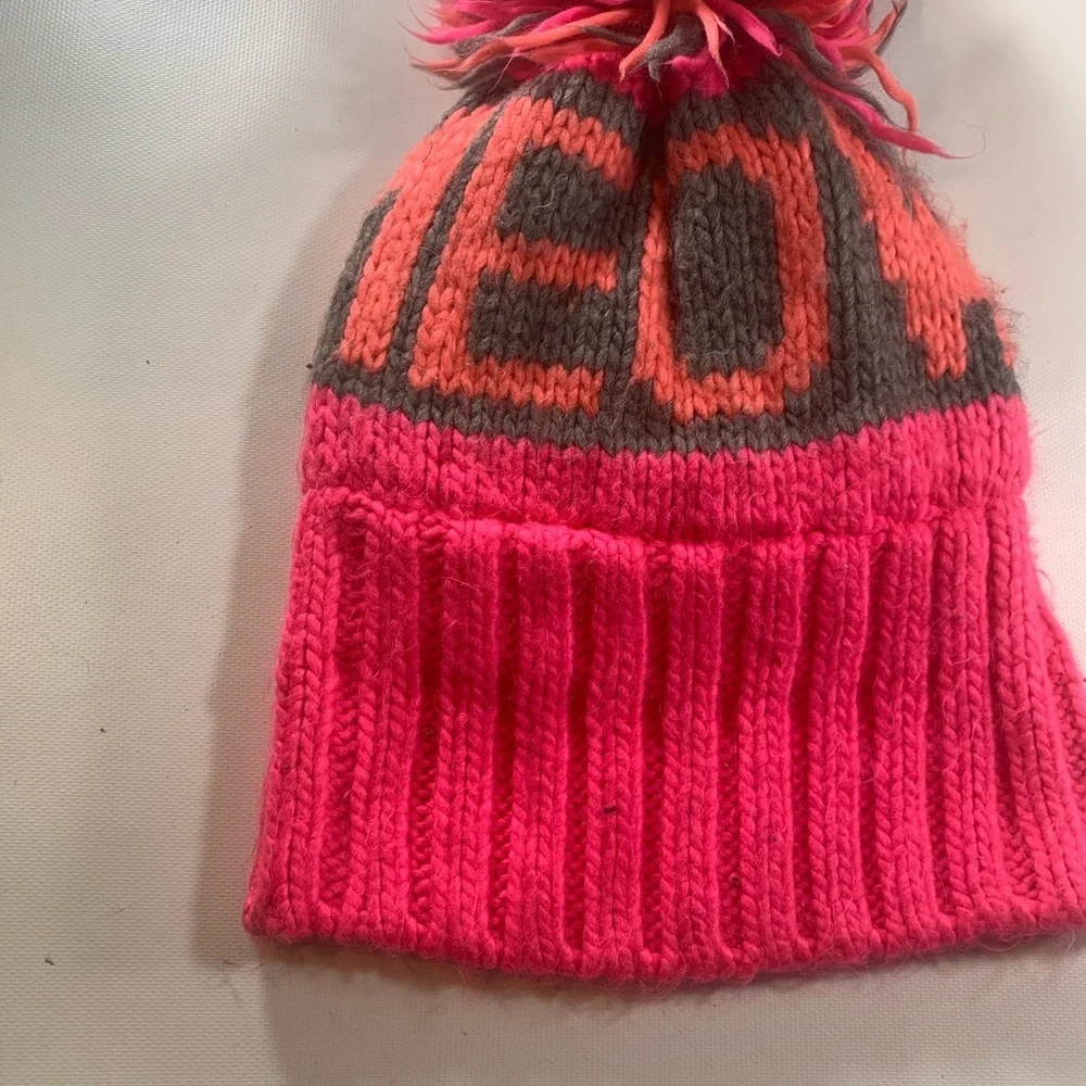 MEOW Puffy PomPom Pink Beanie Knit Cozy